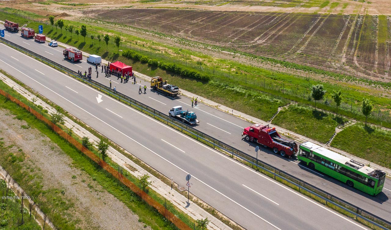Katasztrófavédelmi gyakorlat az M60 autópályán Pécsnél